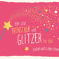 Postkarte Sprüche Feenstaub Glitzer für Kinder & Erwachsene, Zauberstab & Sterne, pinker Hintergrund, ideal als Geschenk oder Deko