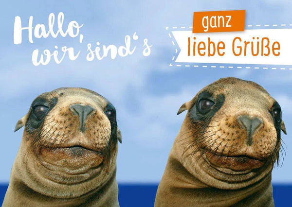 Postkarte Sprüche: Herzliche Grüße von uns - Wir denken an dich!