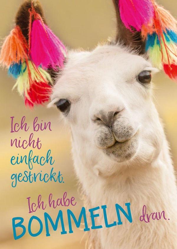 Postkarte Sprüche: Ich bin nicht simpel gestrickt, ich habe Bommeln dran
