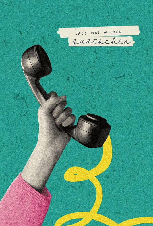 Postkarte Sprüche: Quatschen und Telefonieren auf Zuckerrohrpapier mit Telefonhörer - Design