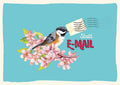 Postkarte-Sprüche: Vogel auf Kirschblüten – Handgeschriebene Botschaft für Naturliebhaber