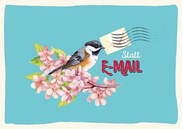 Postkarte-Sprüche: Vogel auf Kirschblüten – Handgeschriebene Botschaft für Naturliebhaber