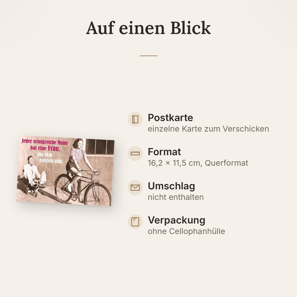 Postkarte Sprüche: Jeder erfolgreiche Mann hat eine Frau, die ihm den nötigen Antrieb verleiht