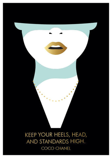 Postkarte stilvolles Coco Chanel Zitat moderne Postkarte mit Mode Illustration und inspirierendem Spruch für besondere Anlässe
