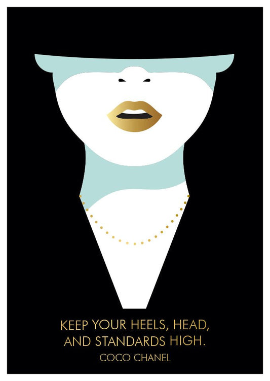 Postkarte stilvolles Coco Chanel Zitat moderne Postkarte mit Mode Illustration und inspirierendem Spruch für besondere Anlässe