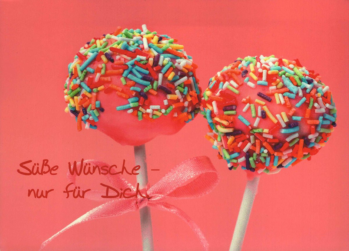 Postkarte Süße Wünsche für Dich mit Cake Pops und bunter Deko Postkarte Liebe zum Verschenken und Verschicken
