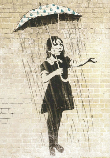 Postkarte - Urbanes Regenschirm Mädchen, Moderne Schwarz - Weiß Kunst für Sammler & Liebhaber Unkonventioneller Kunstwerke, Blankopostkarten
