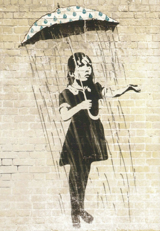 Postkarte - Urbanes Regenschirm Mädchen, Moderne Schwarz - Weiß Kunst für Sammler & Liebhaber Unkonventioneller Kunstwerke, Blankopostkarten