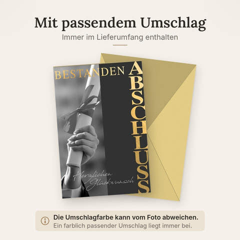 Prüfungskarte: Stilvolle Glückwunschkarte zum Abschluss mit Diplom-Motiv in Schwarz-Weiß und goldenen Akzenten