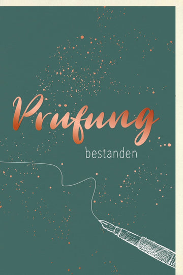 Prüfungsglückwunschkarte - Examen, Abschluss & Erfolg feiern mit Füller & Konfetti Design