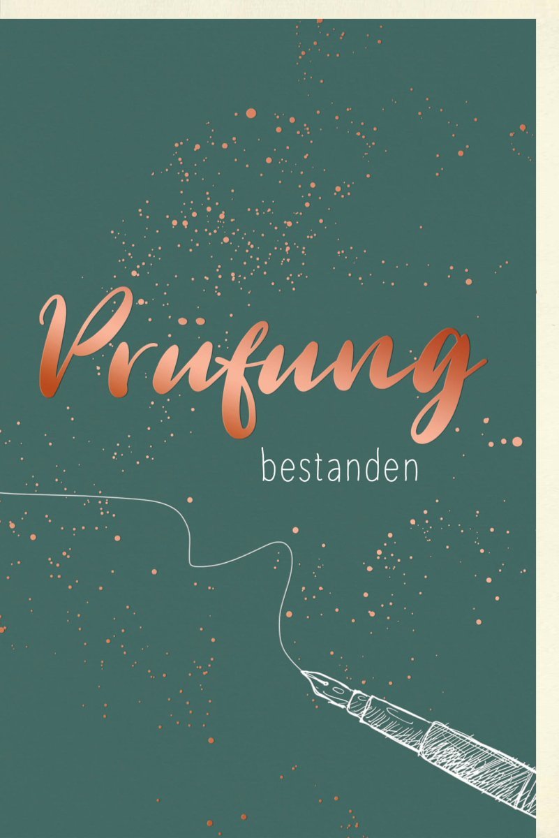 Prüfungsglückwunschkarte - Examen, Abschluss & Erfolg feiern mit Füller & Konfetti Design