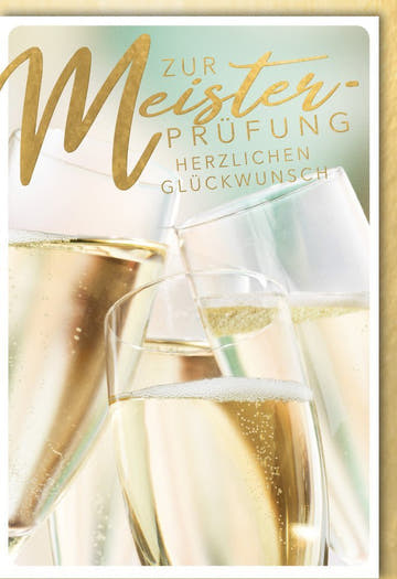 Prüfungsglückwunschkarte - Sektgläser Motiv, Erfolge feiern mit Cheers Karte