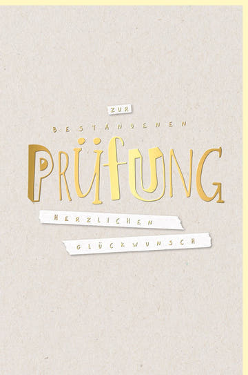 Prüfungsglückwunschkarte - Stilvolle Gratulationskarte auf Naturkarton mit Goldakzenten für Schüler & Studenten, Beige