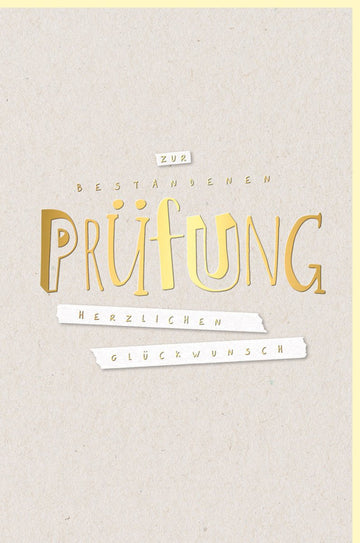Prüfungsglückwunschkarte - Stilvolle Gratulationskarte auf Naturkarton mit Goldakzenten für Schüler & Studenten, Beige