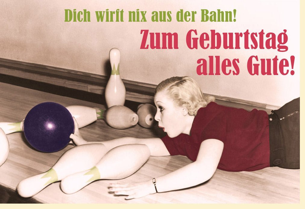 Retro Bowling Geburtstagskarte – Vintage Nostalgie, Humorvoll & Originell für Erwachsene, Unisex Beige & Braun, Einzigartiges Geschenk
