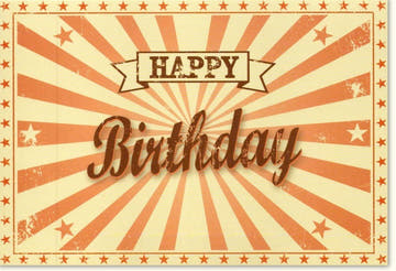 Retro - Geburtstagskarte mit Sternen – Vintage Rote Happy Birthday Karte im nostalgischen Design für Feierlichkeiten