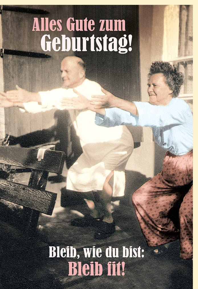 Retro Geburtstagskarte mit Vintage Fitness Humor - Witzige Gratulation für Erwachsene