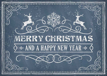 Retro Weihnachtspostkarte in Blau: Frohe Weihnachten und ein glückliches neues Jahr