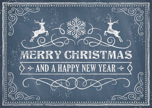 Retro Weihnachtspostkarte in Blau: Frohe Weihnachten und ein glückliches neues Jahr