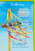 Richtfestkarte Bunt – Festkranz mit farbenfrohen Bändern und inspirierendem Spruch