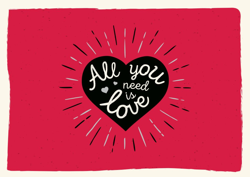 Romantische Grußkarte Liebe: Herzmotiv & "All you need is love" – ideal für Valentinstag oder Jahrestag