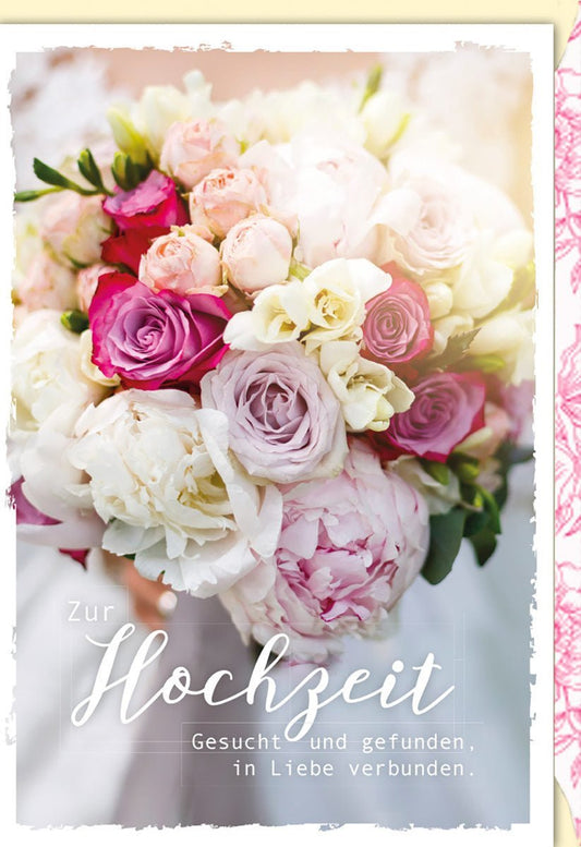 Romantische Hochzeitskarte mit Blumenstrauß - Motiv für das Brautpaar zur Hochzeit