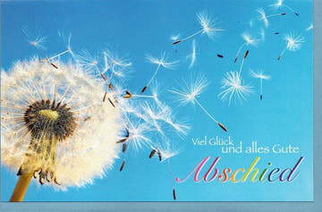 Ruhestand Abschiedskarte - Glimmer Pusteblume, Wünsche zur Verabschiedung für Kollegen und Freunde