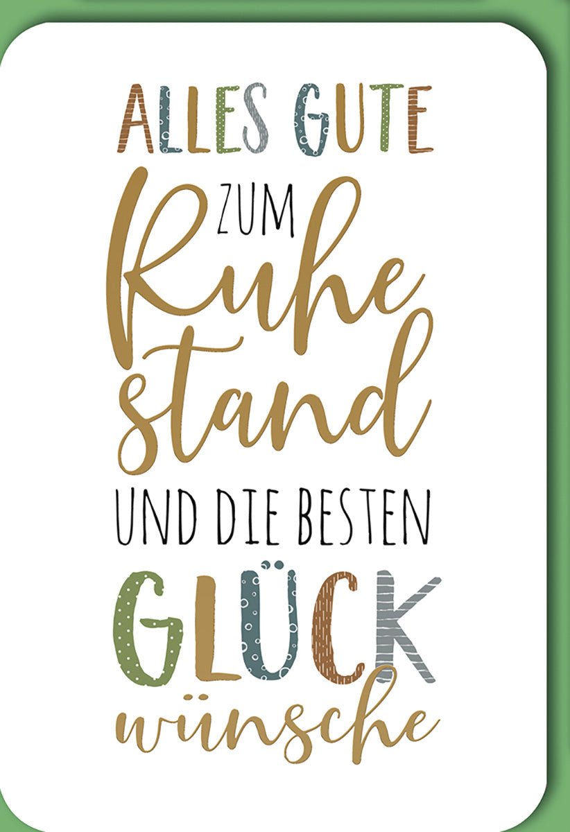 Ruhestandskarte Bunt – Handgeschriebene Typografie mit farbenfrohem Design