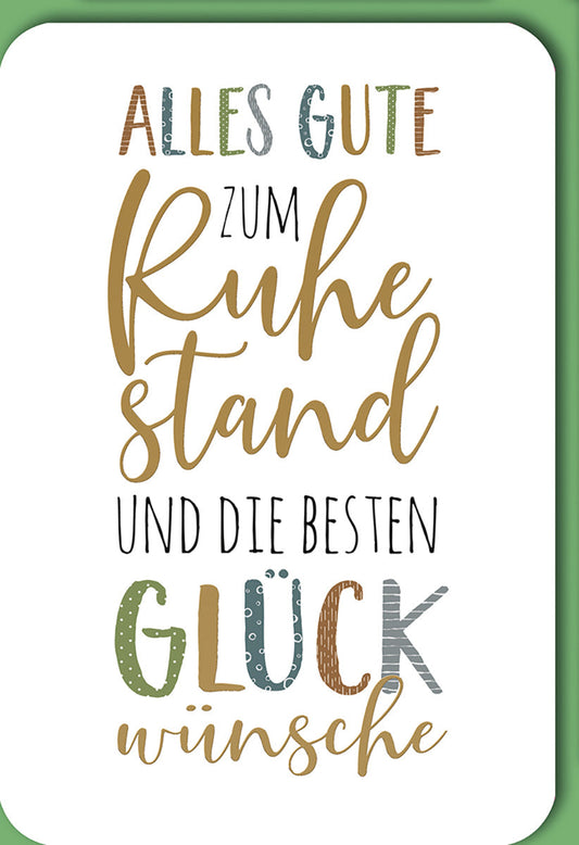 Ruhestandskarte Bunt – Handgeschriebene Typografie mit farbenfrohem Design