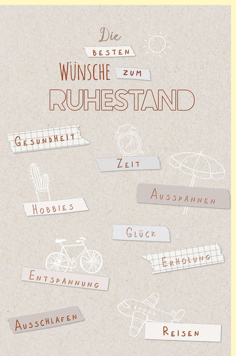 Ruhestandskarte - Elegante Glückwunschkarte für Rentner mit Wünschen für Gesundheit, Entspannung & Hobbys - Ideal zum Reisen und Ausspannen