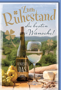 Ruhestandskarte Natur – Weinflasche mit Käse und Obst im malerischen Landschaftsdesign
