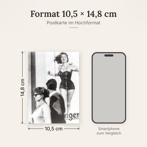 Schwarz-Weiß-Postkarte: Eleganter Blick, 1958