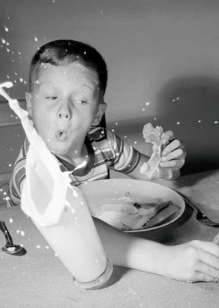 Schwarz - weiße Postkarte: Frühstückseinladung "Have Fun, Have Breakfast with Me!"