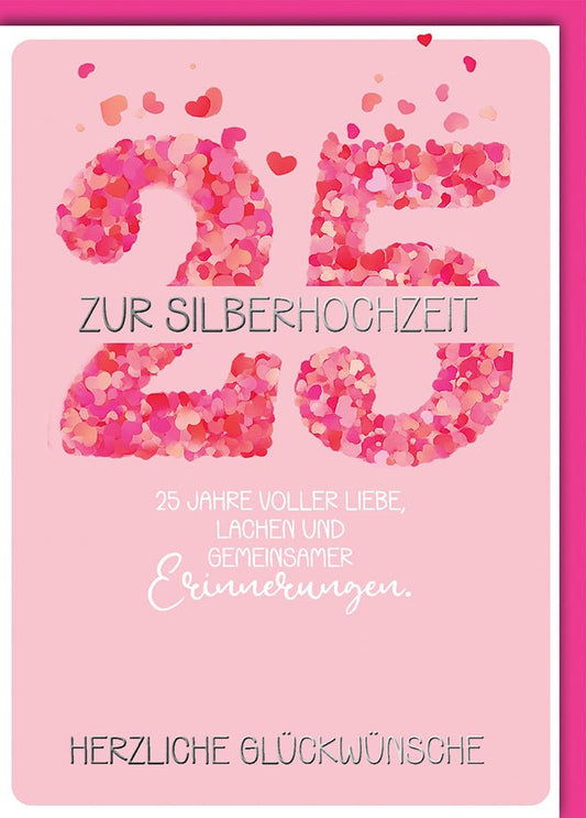 Silberhochzeitskarte Romantisch – Herzmuster in Rosa mit liebevollem Jubiläumsspruch