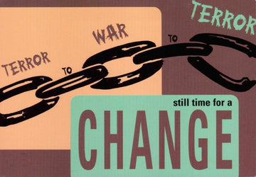 Spirituelle Postkarte – 'Change Now' mit Kette und Explosion, Anti - Krieg & Hoffnung, Vintage Design mit kraftvoller Botschaft