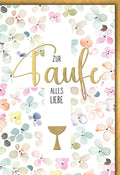 Taufe Glückwunschkarte – Bunte Blumen mit Goldkelch und stilvollem Schriftzug