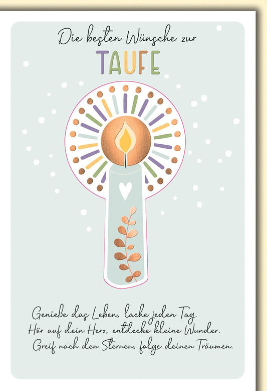 Taufe Glückwunschkarte – Schlüsselmotiv mit Kerze und inspirierendem Spruch