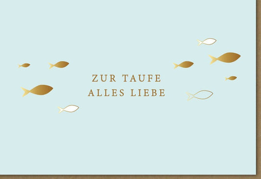 Taufe Grußkarte mit Fischen - Stilvolle Beige & Gold Karte zur Taufe, Herzliche Botschaft für Baby, Eltern & Paten