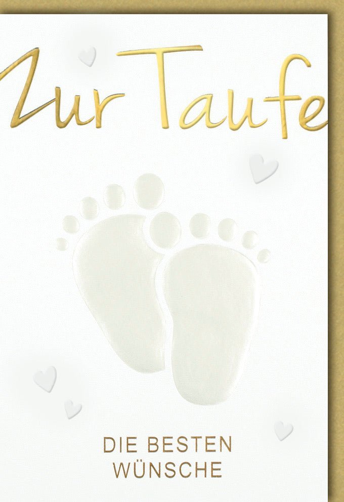 Taufglückwunschkarte zur Heiligen Feier - Neutrales Design mit Babyfüßen und Herzen, Christliche Segenskarte