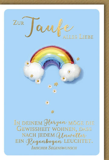 Taufkarte für Jungen - Segenswünsche zur Taufe mit Regenbogen & Wolken in Blau, liebevolles Erinnerungsstück zur Tauffeier & Babyshower