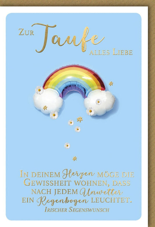 Taufkarte für Jungen - Segenswünsche zur Taufe mit Regenbogen & Wolken in Blau, liebevolles Erinnerungsstück zur Tauffeier & Babyshower