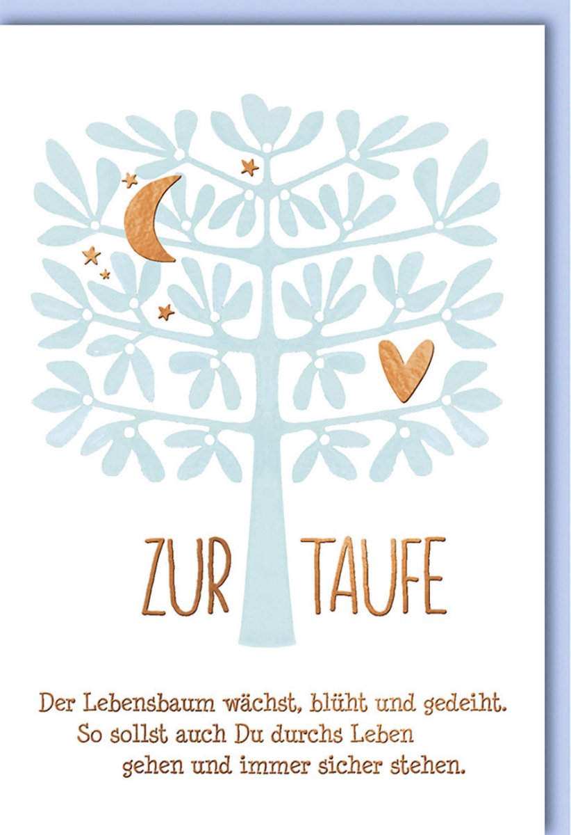 Taufkarte Lebensbaum: Segenswünsche zur Taufe - Babykarte mit Baum, Mond & Sternen für christliche Zeremonien