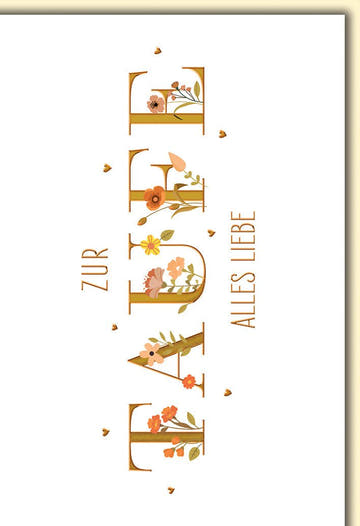 Taufkarte Mädchen – Florale Buchstaben mit zarten Blumen und Herz - Details