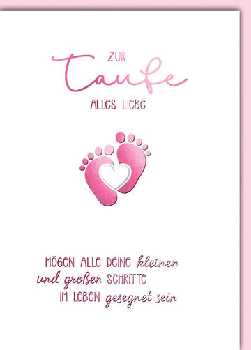 Taufkarte Mädchen – Rosa Babyfüße mit Herz und Segenswunsch in zartem Design