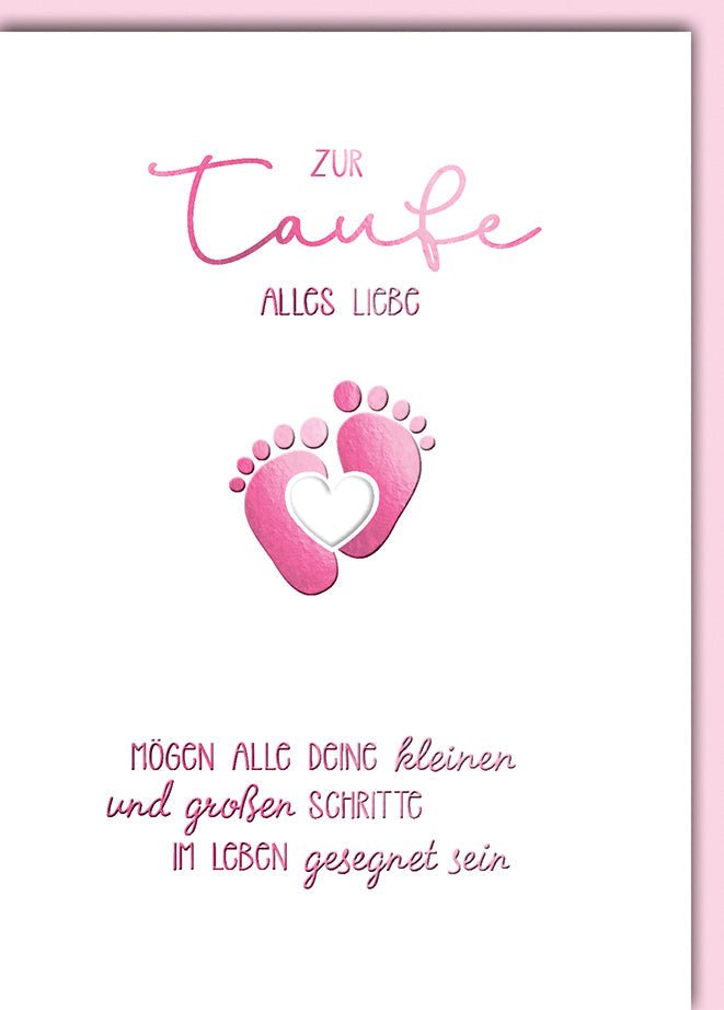 Taufkarte Mädchen – Rosa Babyfüße mit Herz und Segenswunsch in zartem Design
