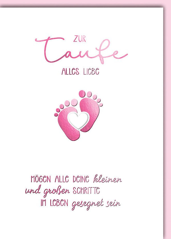 Taufkarte Mädchen – Rosa Babyfüße mit Herz und Segenswunsch in zartem Design