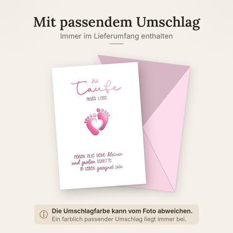 Taufkarte Mädchen – Rosa Babyfüße mit Herz und Segenswunsch in zartem Design