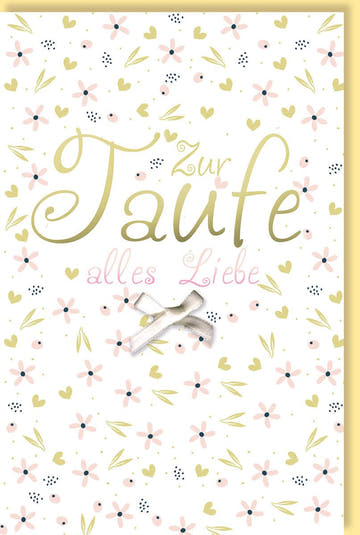 Taufkarte mit Blumenmuster und Schleife - Elegante Glückwunschkarte zur Babytaufe in Pastellfarben