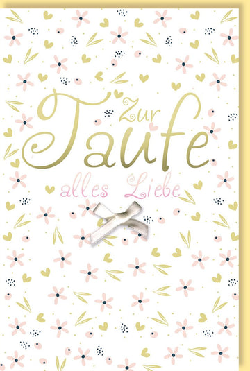Taufkarte mit Blumenmuster und Schleife - Elegante Glückwunschkarte zur Babytaufe in Pastellfarben