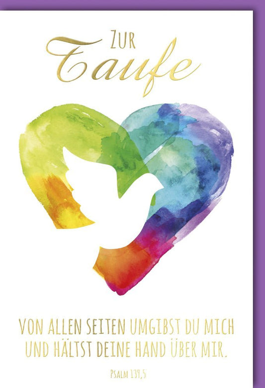 Taufkarte mit Segenswünschen - Christliche Glückwunschkarte zur Taufe mit Psalm und Friedenstaube, ideales Geschenk für die Tauffeier